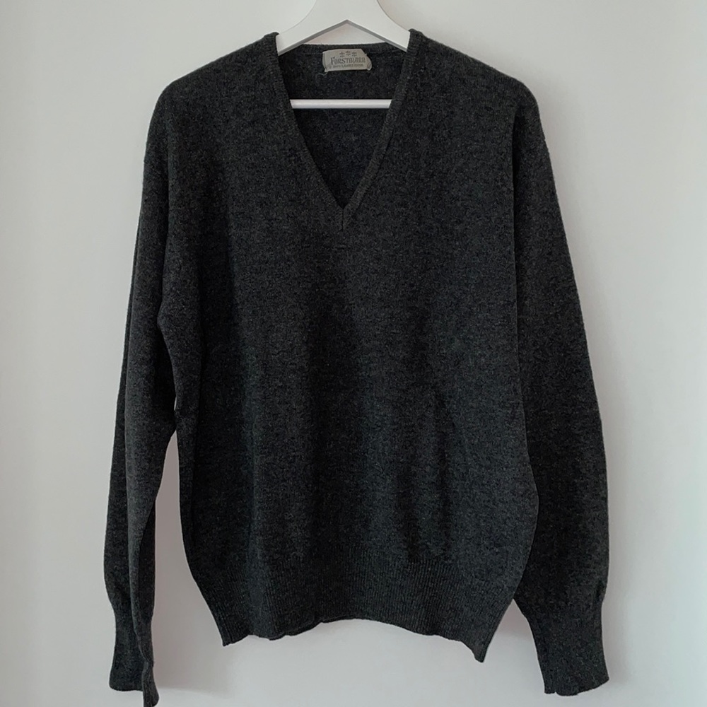 Vintage Forstmann Knit Wool V-neck Gray Sweater L